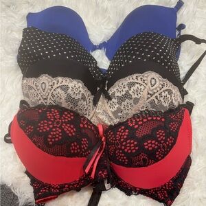 4 pc Lace and Patterned Bra Set - Red, Black, Blue, Pink